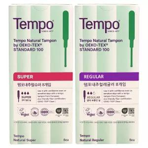 템포 내추럴 슈퍼 / 레귤러 8개입 1팩 유기농 순면 탐폰 생리대
