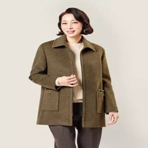 [마담엘레강스][마담엘레강스] 포켓 니트배색 집업 하프코트 K233CT03