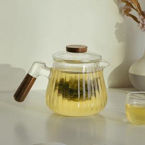 내열유리 티포트 미니 주전자 차주전자 직화 우드핸들 티워머 500ml