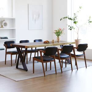 해찬솔 몽키포드 우드슬랩 6인용 통원목 식탁세트A2000_Z2/의자포함/카페테이블/대형회의테이블/원목테이블