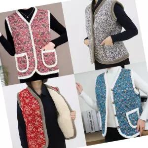 빅사이즈 고급진 할머니 꽃무늬 청 김장 베스트 숄 뷔스티에 보카시 패딩 베이직 니트 조끼