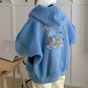 디즈니 미키 캐릭터 오버핏 양털 뽀글이 플리스 투웨이 집업 덤블 후드 맨투맨 후리스 점퍼
