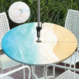 Btrlexp 오션 웨이브 원형 야외 식탁보 우산 구멍 지퍼가 있는 탄성 파티오 피크닉 파티를 위한 구멍이