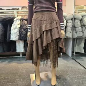 [에고이스트] 레이스 배색 인조 스웨이드 스커트  ER4BX-015