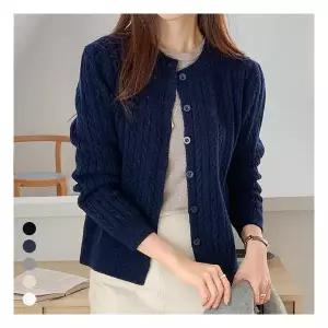 이즈도야 도톰한 베이직 라운드넥 단추 꽈배기 가디건_TC475 115083