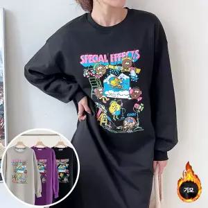 도넛 기모 원피스 긴팔 BOX 여성 오버핏 티셔츠 (3컬러) 박시핏 빅사이즈