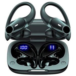 AGKG123 T59 블루투스 폰 무선 72시간 플레이타임 충전 케이스 디지털 디스플레이 스포츠 이어훅 딥 베이스 IPX7 방수 인이어 이어폰 블랙