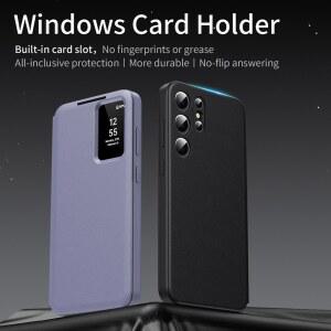 삼성 갤럭시 S25 울트라, S25 플러스, S25 케이스용 스마트 뷰 창 PU 가죽 지갑 카드 슬롯이 있는 플립 프리 응답 커버