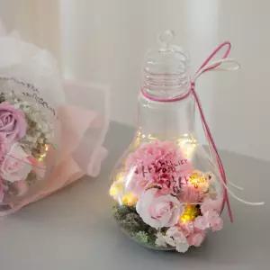 카네이션 조화 화분 LED 디어전구set 25cm 꽃 어버이날 스승의날 테이블 장식 감사 선물 행사 소품