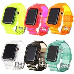 일체형 애플워치7 6 SE 5 4 3 2 1세대 38mm 40mm 41mm 42mm 44mm 45mm 컬러풀 투명 TPU 케이스 밴드 스트랩