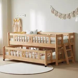 [가구타운] 601 원목 슬라이딩 이단침대 독립포켓 양면매트 2장+우드깔판