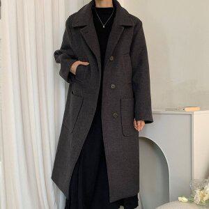 [옷자락]여자 겨울 데이트룩 투포켓 버튼 울코트 누빔 롱코트