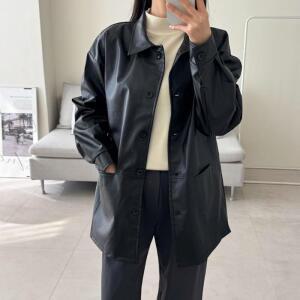 [오노마] ONM 봄 가을 여성 카라 레더 블랙 가죽 자켓 점퍼