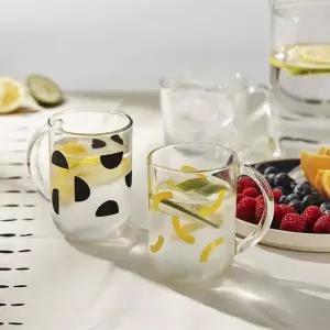 이케아 셰스퇴르 유리컵 2P 300ml 옐로블랙 식기 주방용품 식기도구