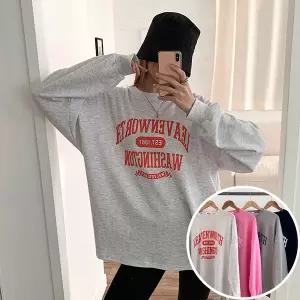 워싱턴 긴팔 BOX 여성 오버핏 티셔츠 (4컬러) 박시핏 빅사이즈 맨투맨