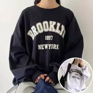 브루클린 긴팔 BOX 맨투맨 여성 오버핏 티셔츠 (3컬러) 박시핏 빅사이즈