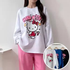 헬로 기모 맨투맨 긴팔 BOX 여성 오버핏 티셔츠 (3컬러) 박시핏 빅사이즈