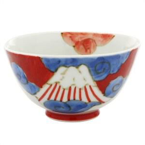 쿄리츠 도자기 30645 하사미 청밥그릇, 작은, 후지 그림, 빨간색, 4.2인치(10.8cm)