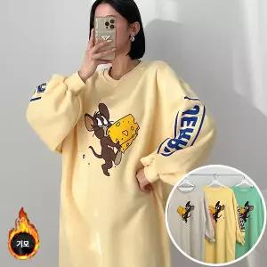 블치즈 기모 원피스 긴팔 BOX 여성 오버핏 티셔츠 (3컬러) 박시핏 빅사이즈