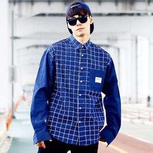 [쿨제이]남자 오버핏 셔츠 남방 헨리넥 48 MS 체크 데님