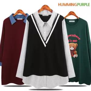 [허밍퍼플]브이넥/티셔츠 롱티 V넥 무지 기본 날씬한 세련미 롱후드 체형커버 긴팔티 빅사이즈 여성의류