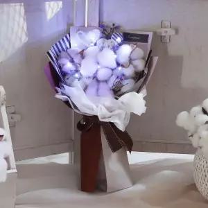 목화 조화 꽃다발 LED 믹스 35cm 인테리어 꽃선물 장식 기념일 졸업식 조명 발표회 학예회