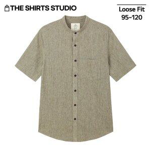 [더셔츠스튜디오] 카키 루즈핏 린넨혼방 차이나카라 반팔셔츠(TSS220)