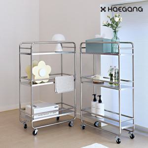 미드센츄리 모던 스텐 트롤리 틈새 거실 화분 주방 베란다 조립식 이동식 선반 수납장 카트 웨건 3단 철제