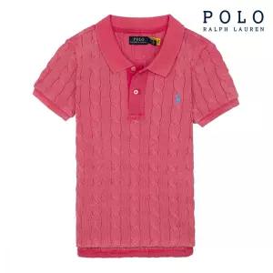 [POLO RALPH LAUREN] 폴로 랄프로렌 여성 슬림핏 케이블 반팔 카라넥 니트 핑크
