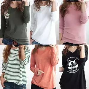 여성 긴팔 면티 기모 겨울 무지 얇은 흰색 이너 미시 40대 50대 홈웨어 단가라 데일리룩 줄무늬 브이넥 레터링 프린트 루즈핏 스트라이프 스판 라운드 롱 박스 7부 티 티셔츠