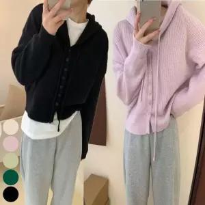 ONM 여자 후드 루즈핏 골지 니트 가디건 봄가을 아우터