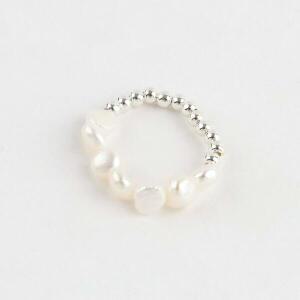 여자 못난이 담수 진주 실버 은볼 체인 링 반지