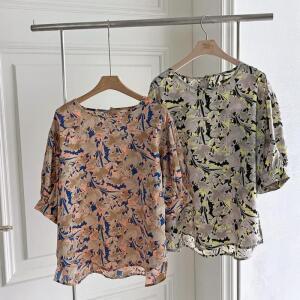 여자 플라워 나염 루즈핏 퍼프 여름 블라우스_3