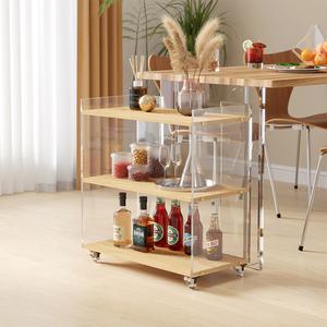 아우스 아크릴트롤리 원목트롤리 투며명 거실 주방 카트 틈새 미니 왜건