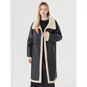 [하프클럽/GGPX]양털 하이넥 버튼 레더 무스탕 롱 코트 (GODJH011D)