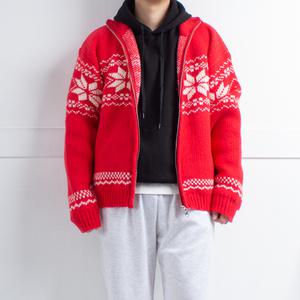 2way 눈꽃 노르딕 하이넥 집업 니트 / 국내생산 자가드 코위찬 봄 겨울 두터운 더블니트 아우터