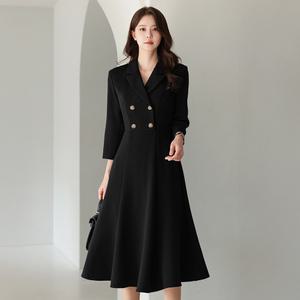 [시크라인] (~XXL까지) 유온 카라 더블버튼 플레어 원피스 봄 가을 오피스룩 하객룩 데이트룩 모임룩 미시룩 빅사이즈