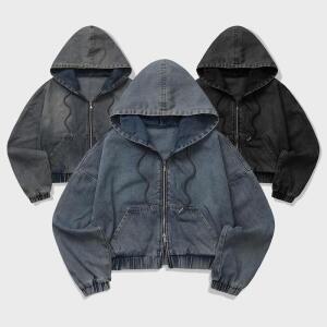 오버핏 청자켓 루즈핏 데님 숏 후드 박시 크롭 흑청자