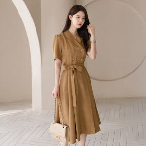 [시크라인] (~XXL까지) 메인드 더블버튼 벨트 플레어 원피스 여름 하객룩 오피스룩 데이트 모임 미시 빅사이즈
