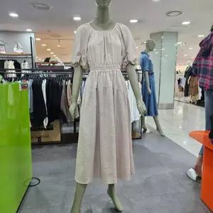 시슬리/애플아울렛/셔링 넥 벌룬소매 롱 원피스 SAOPE1431