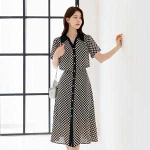 [시크라인] (~XXL까지) 키데오 크롭레이어드 패턴 플레어 원피스 여름 하객룩 오피스룩 데이트 모임 미시 빅사이즈