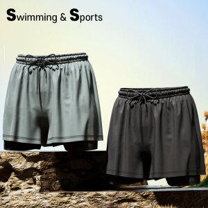 LN보호타이즈 속건 통기성 이중 수영복 트렁크 2in1 레깅스 수영복 헬스 운동복 자전거 남성 여름 반바지