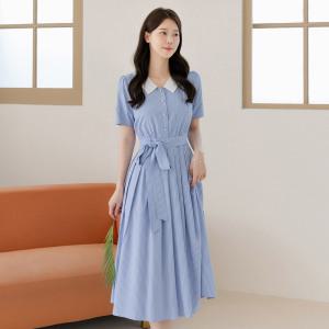 [시크라인] (~XXL까지) 온디아 배색카라 스트라이프 플레어 원피스 여름 나들이 데이트 캐쥬얼 출근룩 빅사이즈