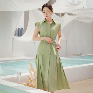 [시크라인] (~XXL까지) 비에노 슬리브리스 플리츠 벨트 원피스 여름 휴양지룩 바캉스룩 데이트 모임 미시 빅사이즈