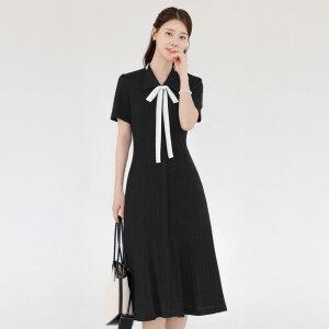 [시크라인] (~XXL까지) 제미 카라 배색 타이 니트 플레어 원피스 여름 하객룩 오피스룩 데이트 모임 미시 빅사이즈