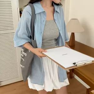 [제작] [반팔&긴팔] 컬러 레인 루즈핏 스트라이프 셔츠 83146 빅사이즈 여성의류