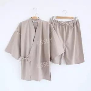 여름 남성 유카타 잠옷 기모노 통기성 반바지 남자 면 수면