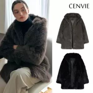 센비 25FW 안나 FAUX 후드 폭스 퍼 자켓 하프 롱 코트