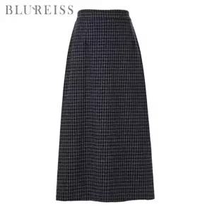 [블루레이스] 뒤밴딩 체크 트임 롱스커트_B5W1SK8031