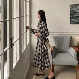 [캐주얼/클래식] 뮤트톤 체크 롱 원피스